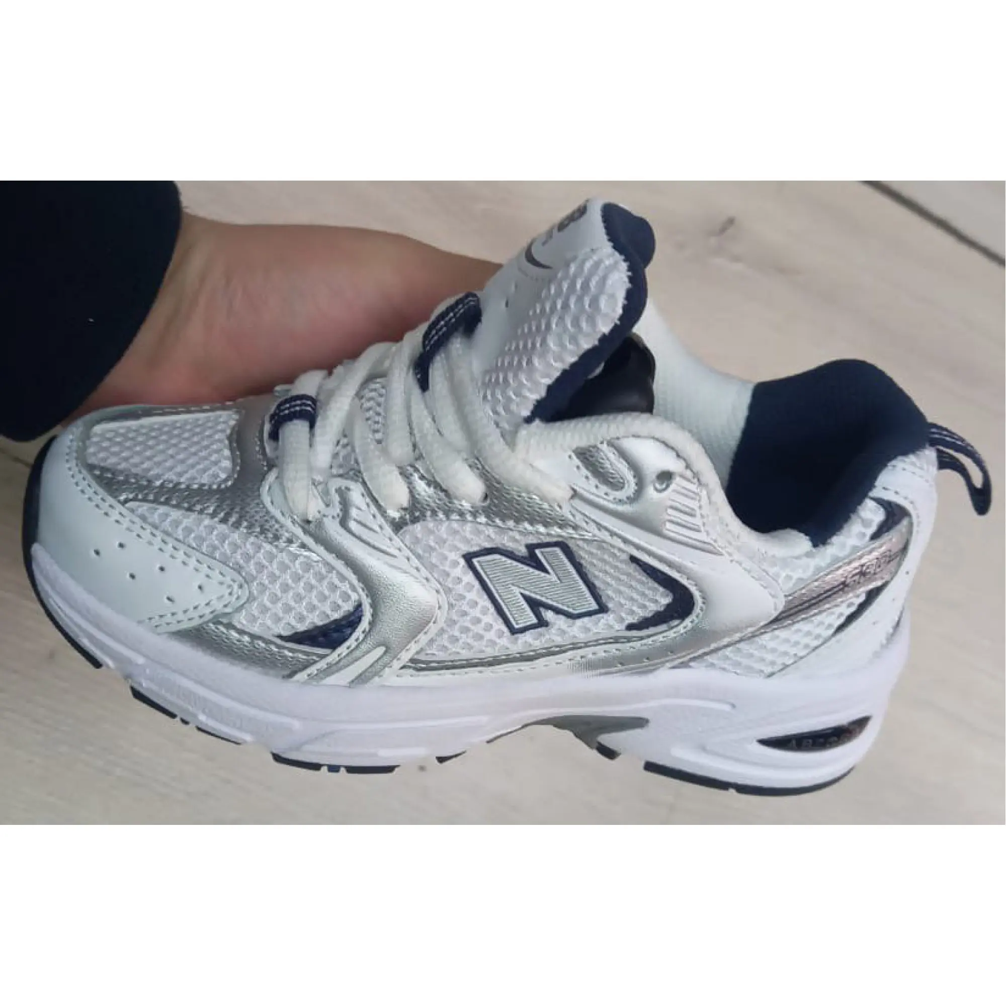 New balance white silver deals